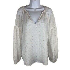 WHBM Blouse Top Women's SIze 6 Multicolor Organza Balloon Sleeve V Neck